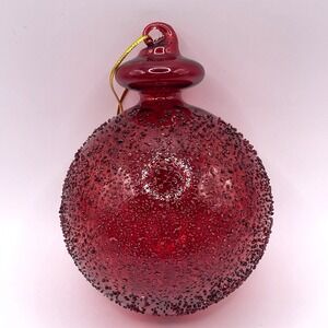 Ruby Red Hand Blown Textured Art Glass 3" Christmas Ornament
